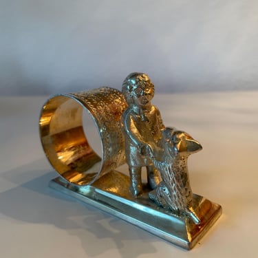 Vintage Figural Silverplate Napkin Ring Child with Dog | Vintage Child and Dog Napkin Ring | Silver Little Child Napkin Ring 