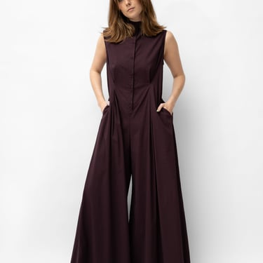 High Neck Button Front Wide Leg Jumpsuit