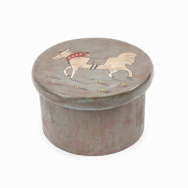 Vintage Hand-Painted Wooden Shaker Style Box White Horse 