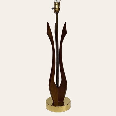 Vintage Table Lamp Retro 1960s Mid Century Modern + Walnut Wood + Brass Metal + Adrian Pearsall Style + Mood Lighting + MCM Home Decor 