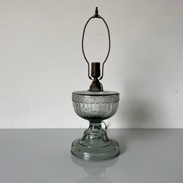 Vintage Greek Key Pattern Glass Table Lamp 