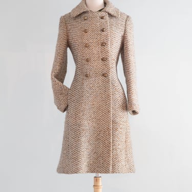 Classic 1960's Autumn Tweed Wool Pea Coat From Charles F. Berg  / Medium