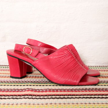 Hot Pink Ruched Leather Mules 6-6.5