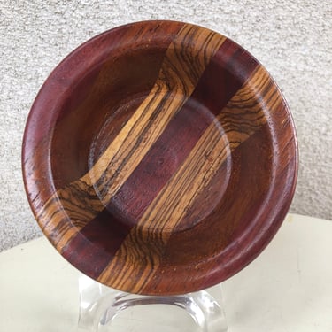 Vintage bohemian decor inlaid striped wood small bowl round size 5” x 2 1/4” 
