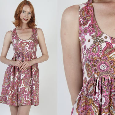 High Waisted 60s Micro Mini Dress Vintage All Over Print Go Go Frock Cocktail Party Short Frock 