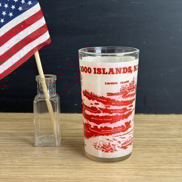 1000 Islands, NY souvenir printed glass - 1960s vintage 