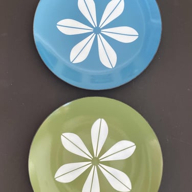 Pair Vintage Catherine Holm Enamelware Lotus Serving Platters 12