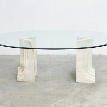 Vintage marble Carlo Scarpa style dining table, 1970s - vintage dining table - oval dining table - glass dining table 