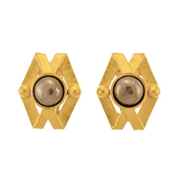 Karl Lagerfeld Vintage Golden Geometric Bronze Baroque Pearl Earrings