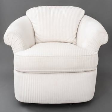 Kagan Manner Cream Upholstered Swivel Armchair