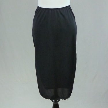 80s Black Half Slip - Nylon Skirt Slip - Thin Lace Trim - Long Side Slits - Kayser - Vintage 1980s - XS S 