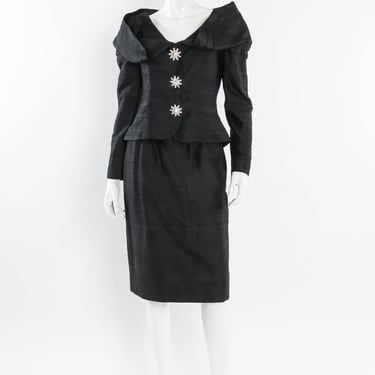 Rhinestone Floral Silk Jacket &amp; Skirt Set