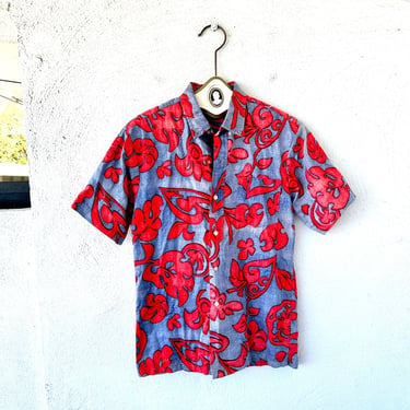 Vintage 60s Hawaii Aloha Shirt 1960s Floral Collared Top 