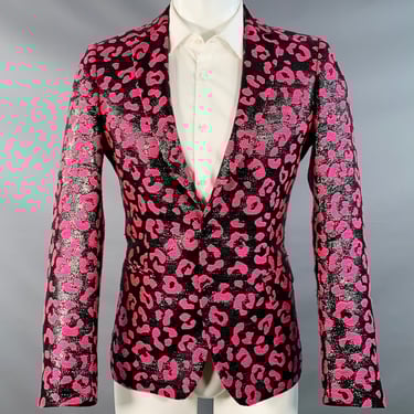 WALTER VAN BEIRENDONCK SS22 Size 38 Regular Sharp Blazer Black Hot Pink Sport Coat
