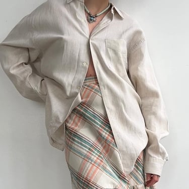 Fine Neutral Houndstooth Linen Shirt (XL)