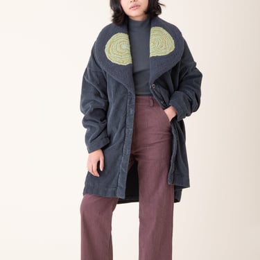 Tufted Deco Coat in Drab with Multi Blue/Yellow Colored Collar