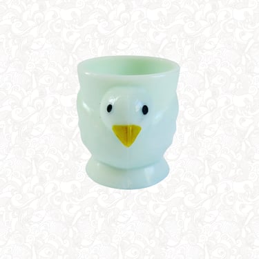 Mid-Century Green Milk Glass Egg Cup / Holder made in France, Opalex Glass Chick Egg Holder 
