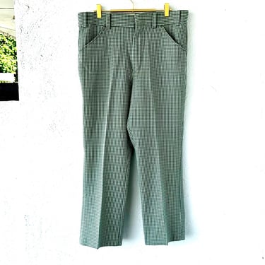 Vintage 70s Golf Pants Houndstooth Green 1970s Mens Polyester Slacks 