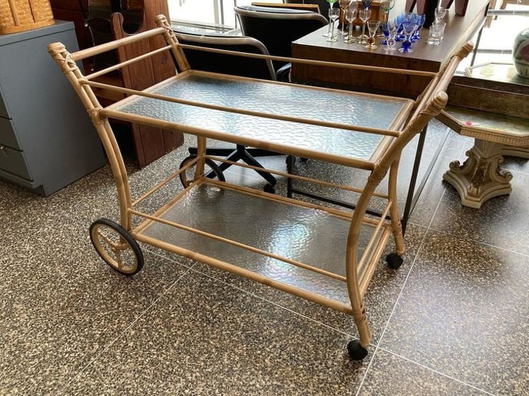 Faux bamboo (metal) rolling bar cart!  46.5” x 22.5” x 35”
