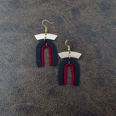 Geometric earrings, simple black, red and gold modern earrings 