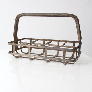 vintage milk bottle carrier, metal tote basket 