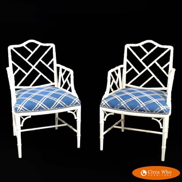 Pair of Faux Bamboo Chippendale Arm Chairs