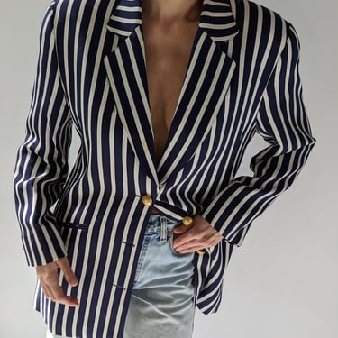 Favorite Vintage Navy & Ivory Striped Silk Blazer