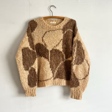 Vintage Mohair Patterned Sweater Fuzzy Hairy Homemade Size M 