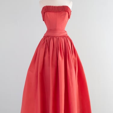 Stunning 1950's Fred Perlberg Cartridge Pleated Faille Evening Gown / Small