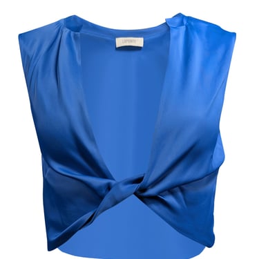 Lapointe - Blue Satin Twist-Front Cropped Top Sz 0