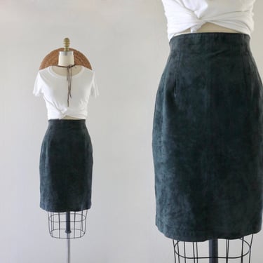 jade suede skirt - 27 - vintage 90s y2k dark green womens leather size small mini skirt above knee 