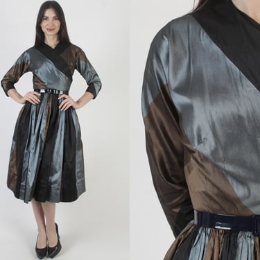 Anne Fogarty Dress, Black Rockabilly Gown, Vintage 50s Pin Up, Atomic Full Circle Skirt 