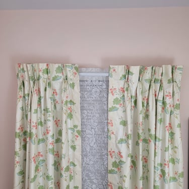 Vintage 1970's Pinch Pleat Curtains / 80s Pink Floral Drapes / 2 Panels 