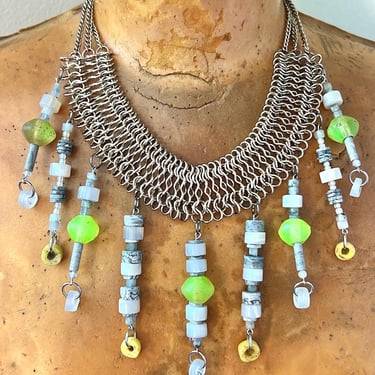 Handmade Uranium Glass Bead Necklace Antique Beads 1800s 1700s 