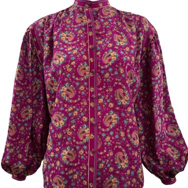 Ungaro Parallele Early 80s Raspberry Silk Floral Peasant  Blouse