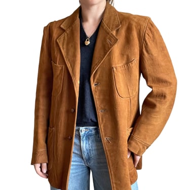 Vintage Mens 1960s Brown Soft Suede Leather Western Sport Coat Blazer Sz L 