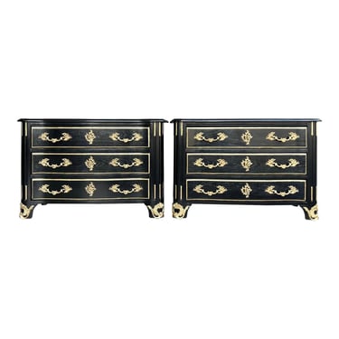Ebonized and Gilded Maison Jansen Style French Commodes- a Pair 