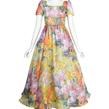Patricia Rhodes Couture Vintage Silk Organza Painterly Floral Full Skirt Gown