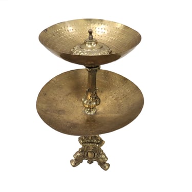 2 Tiered Fruit Bowl | Vintage Heavy Brass Table Centerpiece 