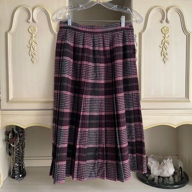Vintage 80’s The Weathervane muted plaid pleated skirt | high waisted below the knee skirt, wool blend, VTG 9/10 fits S 