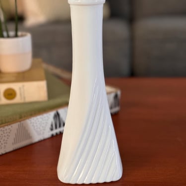 Vintage Randall Twisted Ribbon Art Deco Style Milk Glass Vase 