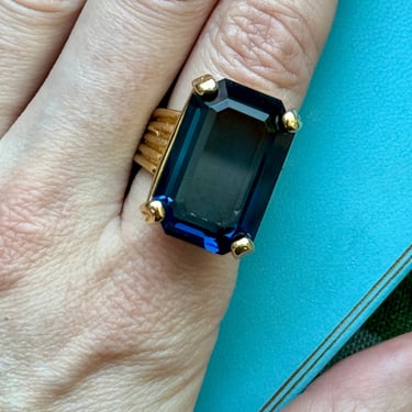 Huge Vintage Dark Blue Crystal Cocktail Ring Size 6.75