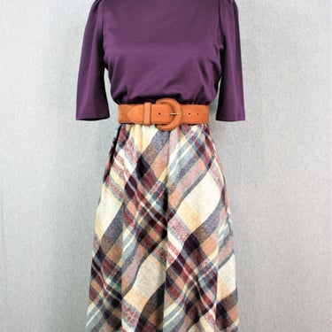 1970's - Mid Century Mod - Color Blocked - Purple Plaid - Marked size 10 - by Melissa Lane 