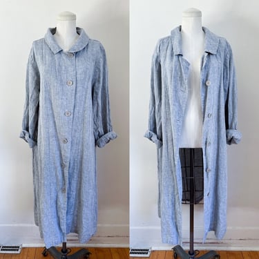 Vintage Flax Gray Chambray Linen Shirt Dress / M 