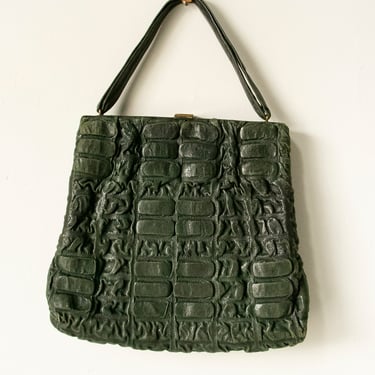 1940s Purse Green Leather Deco Bag 