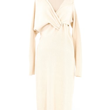 2020 Bottega Veneta Cream Draped Knit Sweater Dress