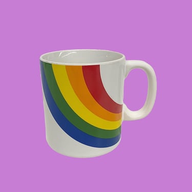 Vintage Rainbow Mug Retro 1980s Contemporary + FTDA + LGBTQ + Pride + White Porcelain + Coffee or Tea + Kitchen + Drinking + Made in Japan 