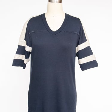 1980s Tee Blue Stripe Weave T-Shirt M 