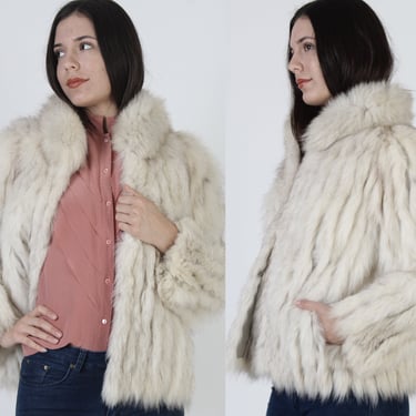 80s Arctic Fox Apres Ski Jacket, Vintage Real Fur Evans Designer Coat, Warm Chubby Suede Inlay Overcoat 