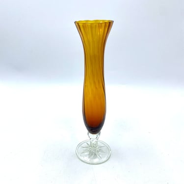 Vintage Emploli Style Amber Glass Bud Vase, Honey Gold Italian Glass, Made in Italy, Clear Base, Mid Century, MCM, Retro Glassware 